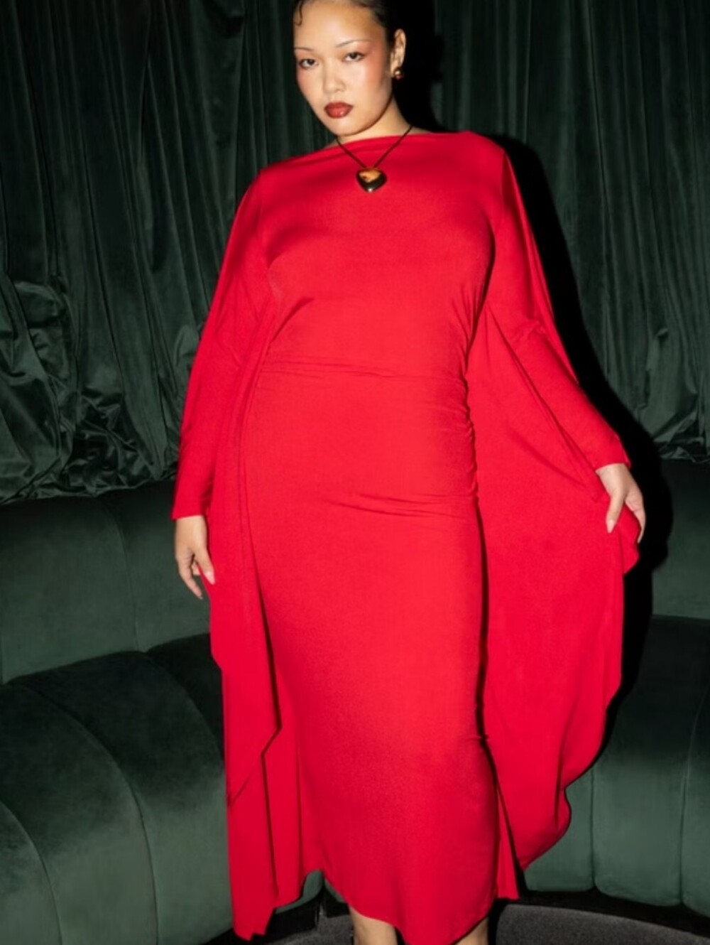 Eloquii Red Maxi Dress Sz 16 with Draped Sleeves - Picture 4 of 7